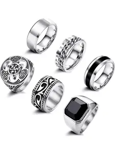 6 Pcs Mens Rings Stainless Steel Rings Band Rings Celtic Knot Rings Cool Biker Rings Gothic Men's Rings Set Vintage Promise Rings Viking Rings Silver Gold Signet Rings for Men