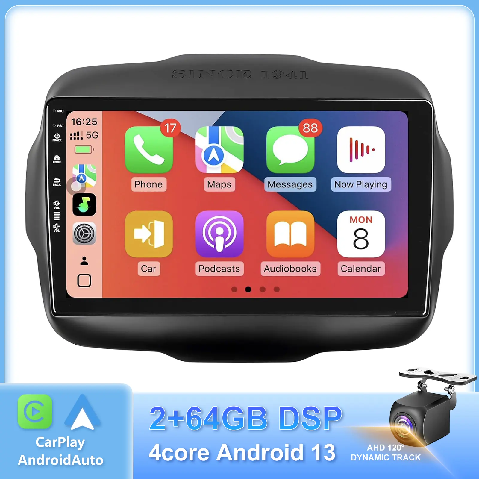 9-Inch Android 13 Car Radio Stereo for Jeep Renegade 2015-2020, 2GB RAM 64GB Storage 5G-WiFi6 Head Unit with Wireless CarPlay, Android Auto, GPS Navigation, Bluetooth, SWC, FM Radio, AUX Input, AirPlay&Mirroring, HD Backup Camera, 9 Inches, Auxiliary Inpu