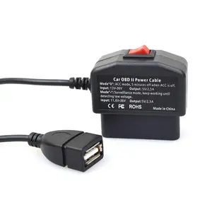 OBD OBD2 to USB-A Port Power Cable for Dash Camera 24 Hours Surveillance Acc Mode with Switch Button 3Pin OBDII Adapter Hardwire Charger Cable 12-26V to 5V 2.5A 3.5 Meter