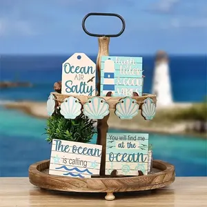 Summer Beach Themed Wooden Decoration, 13pcs/set Mini Shell Pattern Wooden Ornament, Desktop Decoration for Home Living Room Bedroom