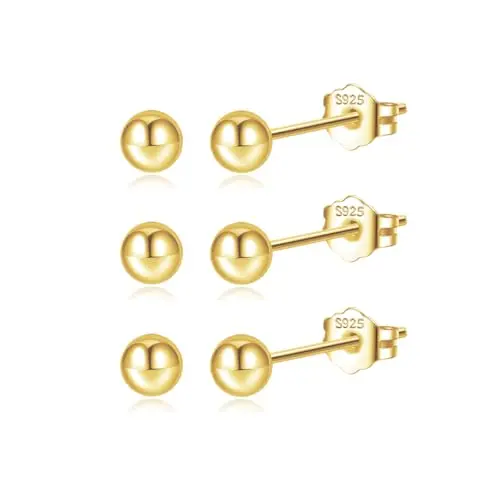 3Pairs 4mm Ball Gold