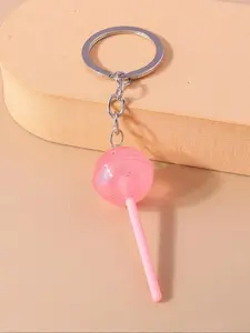 1pc Cute 1pc Pink Round Lollipop Shaped Alloy Keychain For Lady, Suitable For Daily Use