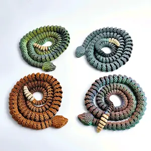 Huge 3D Printed Articulated Rattlesnake Figurine with Rattling Tail Decor Smooth Gift Room Ornaments Classic Plastic Lifelike Movement and Pose