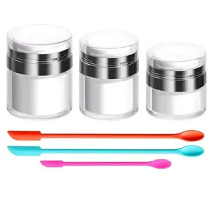 Airless Pump Jar With Silicone Spatulas. 3 sizes of jars with spatulas to reach the bottom of your make up tube.
