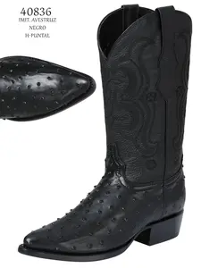 El Señor de los Cielos Men's Western Boots Imitation Ostrich Leather Black 40836 Classic Puntal Toe Made in Mexico