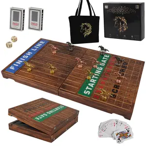 Horse Racing Board Game - 21 in Foldable Horse Race Board Game with 11 Metal Horses 2 Dice 2 Decks of Cards and 100PCS Chips