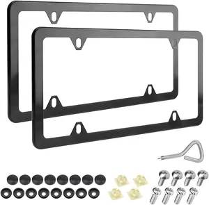 2 Pcs Stainless Steel License Plate Frames, 4 Holes Car Licenses Plate Covers Holders, Heavy Duty Rustproof Front Rear Auto Tag Cover, Universal Vehicle Exterior Accessories (Black)