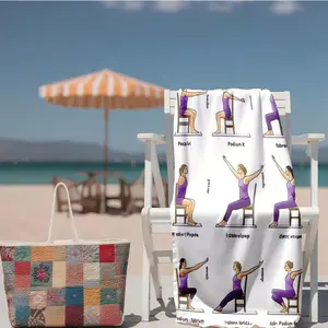 1 piece Seated Chair Stretching and Flexibility Exercise Guide themed beach towel - Multi-functional Beach Towel, Soft Polyester Fiber, suitable for Camping, Picnic, Outdoors, Machine Washable, Modern Pattern Style, Ideal for Outdoor Activities