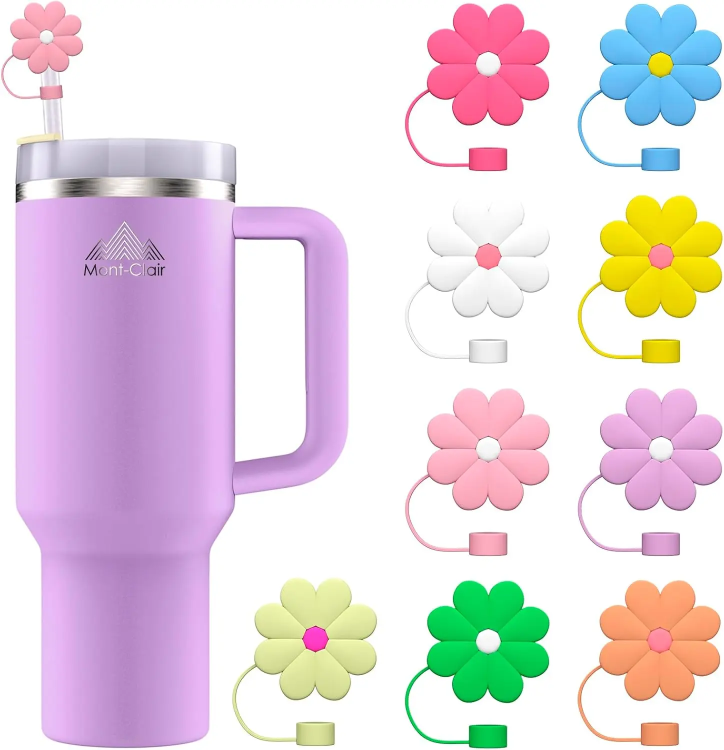 9 Washable Silicone Straw Toppers & Straw Spout Lid Set for 30-40oz Stanley Cups, Yeti Tumblers, Travel Water Bottles, Tumbler Replacement Lid