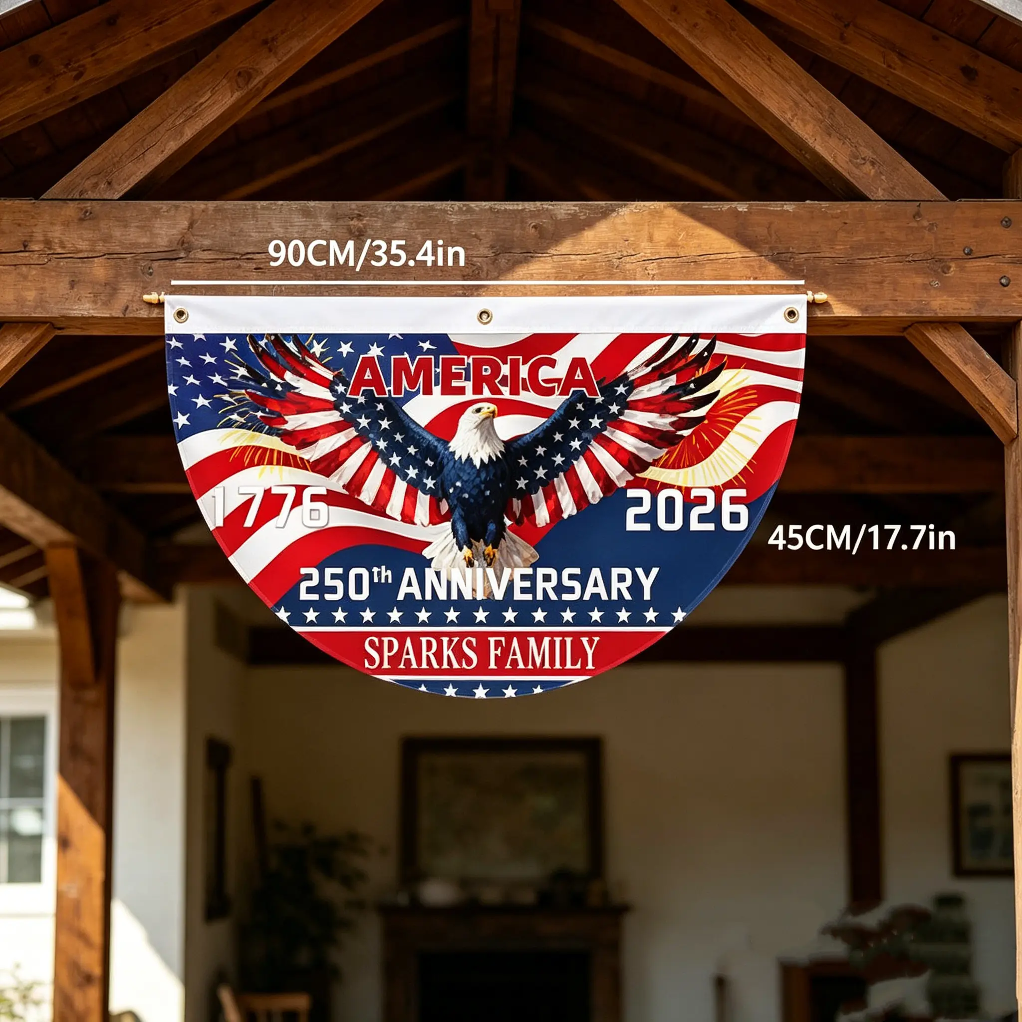 America 250th Birthday Bunting Flag, 1776 2026 USA Patriotic Half Circle Banner, American Flag Map Porch Rail Decor, 4th Of July Outdoor Yard Party Decoration