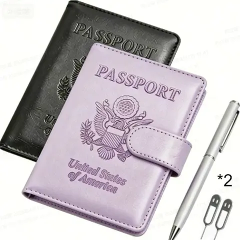 2PCS Passport Holder for Travel Essentials,Passport Cover Wallet Case Travel Gifts Women Men Family,Passports Book Card Holders Travels Cruise Accessories Must Haves