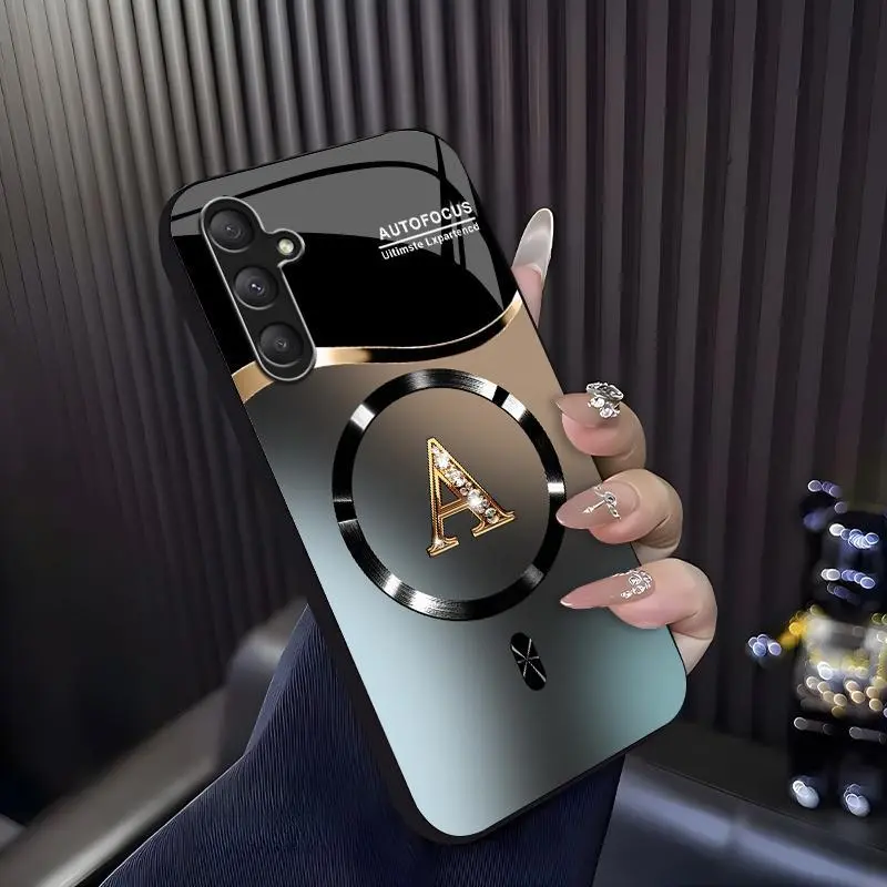 Suitable for [Galaxy S23 Fe] high-end MagSafe phone case🥰, Features a magnetic attachment function Luxury Gradient Metallic Bling Rhinestone 26 Initial 952