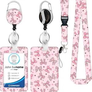 Bow Lanyard for ID Badges, Cute Retractable Badge Holder with  Clip, Adjustable Name Tag Holder,  for Teachers,  & Office Workers