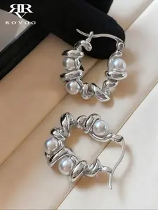 Women's Elegant Geometric Twist Pearl Hoop Earrings, Unique Design for Daily Wear & Special Occasions, Fashionable Ear Cuffs