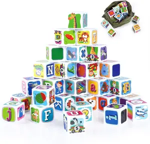 flash card PLAY ABC Building Blocks for Toddlers 1-3, 28 PCS Plastic Baby Alphabet Letters Number Stacking Blocks Set, Preschool Learning Educational Montessori Sensory Toys Gifts for Kids Girls Boys