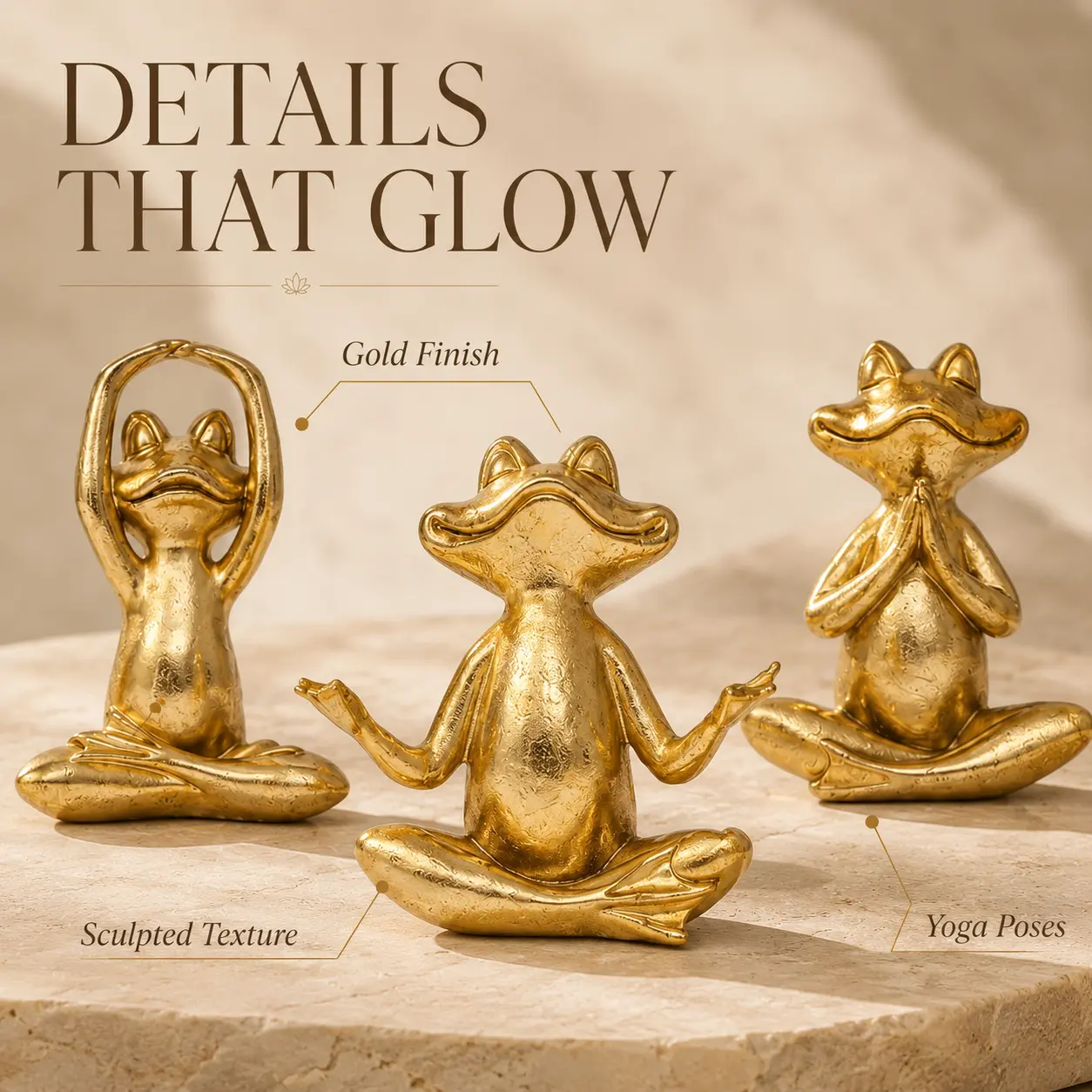 Gold Yoga Frog Statue, Cute Resin Meditation Frog Figurine, Zen Desk Shelf Decor, Small Animal Sculpture for Home Office Living Room, Mindfulness Gift for Frog Lovers, 3 Styles Available