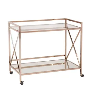 HomeRoots 402585 Metal & Mirrored Glass Bar Cart, Metallic Gold