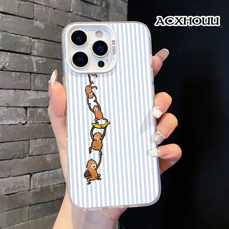 Shockproof TPU iPhone Case - Durable Silicone Protector with Soft Finish, Non-Slip Hanging Monkey Designs, Drop Protection Accessory Compatible with iPhone 17/16/16 Pro Max/16 Pro/15/15 Pro/14/14 Pro/13/12/11, Accessories, Iphone 14 Pro, Multiple Iphone M