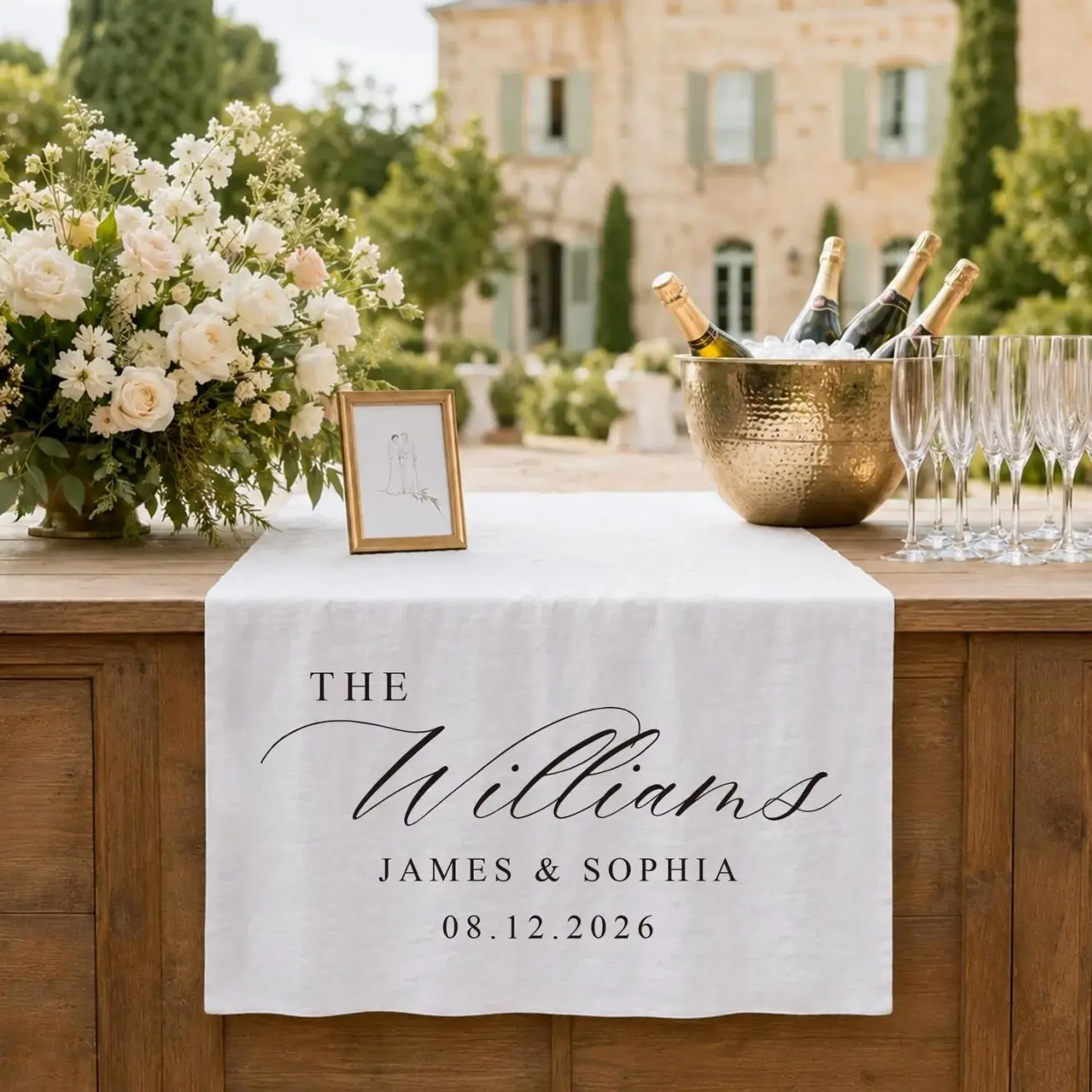 Custom Linen Table Banner, Personalized Wedding Sign, Dinner Table Decor, Outdoor Garden Reception