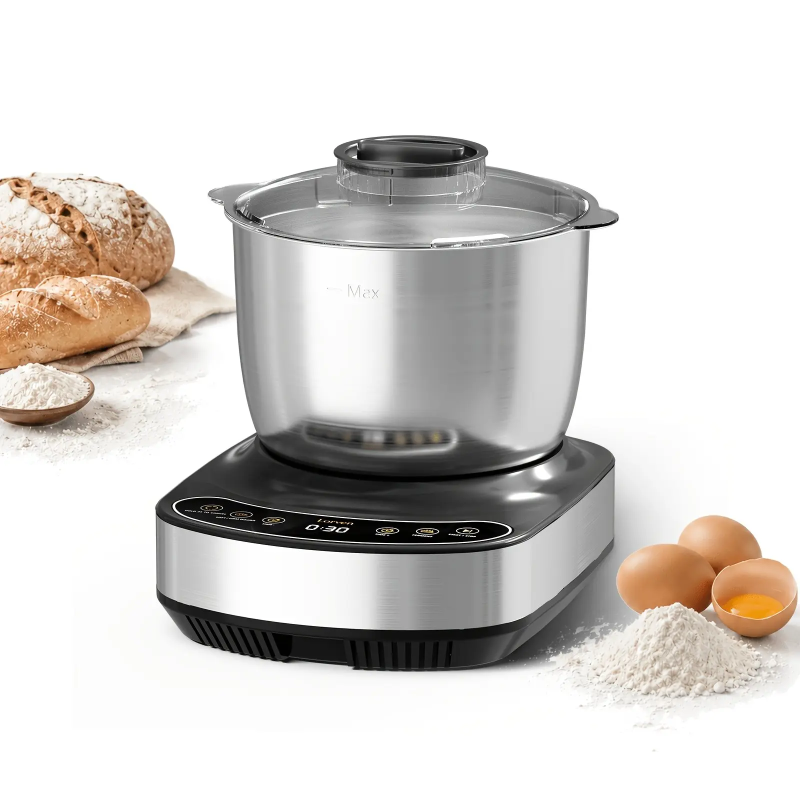 Electric Dough Maker 7.4QT with Proofing Function, Dough Mixer Machine with Stainless Steel Bowl, Removable Lid, Touch Control Panel, for Bread, Pizza & Dough Making