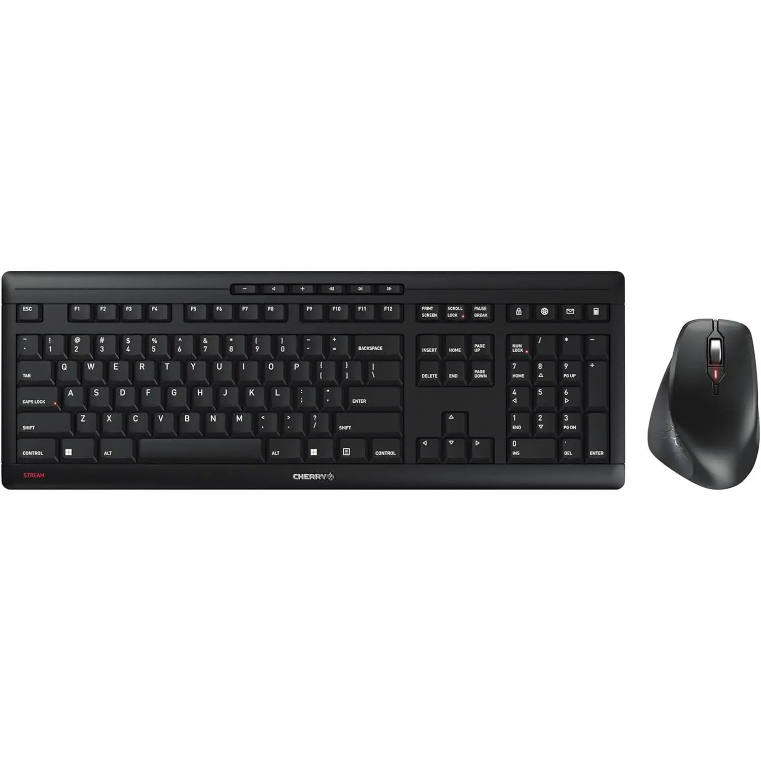 Cherry Stream Desktop Comfort, Wireless Keyboard and Mouse Combo, 2.4 GHz Connection, Whisper-Quiet Keys, Ergonomic Right-Handed Mouse, Battery-Powered, Black