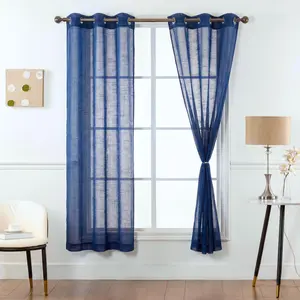 4-Panel Bamboo Yarn Semi-Sheer Grommet Curtains, Elegant Home Window Drapes for Bedroom, Living Room - Allows Natural Light, Summer Home Gift #SummerVibes Apartment Holiday Scene