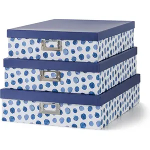 Blue Spots Decorative Storage Boxes with Lids Set of 3 Memory Boxes for Keepsakes Nesting Letter Cardboard Document Storage for Organizing Photos Scrapbook