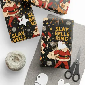 "  SLAY BELLS RING" Christmas Wrapping Papers, Holiday Gift Wrap, Seasonal Wrapping Paper, Eco-Friendly Gift Wrap, Xmas Present Paper