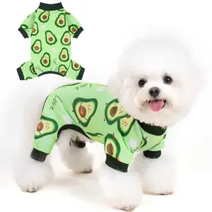 XPUDAC Avocado Monkey Print Pajama Dog Clothes Soft Warm Stylish Pet Sleepwear for Cozy Nights Dog Costume Outfits festive apparel