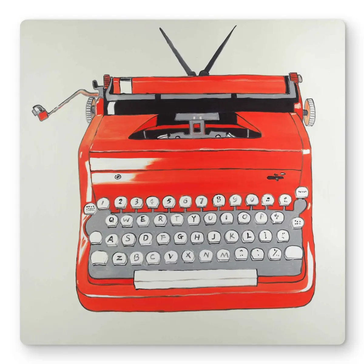 Begin Home Decor C1MP1616A45OD3 16 x 16 in. Red Typewriter Machine - Unique Metal Print Wall Art for Home Decor