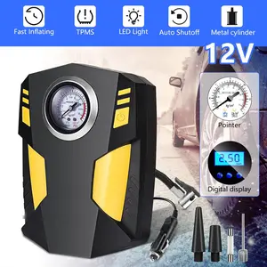 Digital Vehicle Air Compressor with 3 Nozzles with LED Lights, Portable Tire Inflator, 12V DC