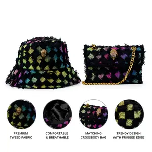 Colorful Tweed Bucket Hat & Crossbody Bag Set for Women | Luxury Fringe Fashion Matching Set