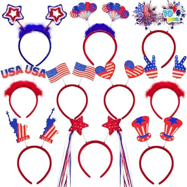 10 Pcs 4th of July Patriotic Headband, American Flag Headbands for Women, 4th of July Accessories for Independence Day, Memorial Day, Veterans Day Honoring, Themed Party Favors