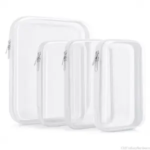 4 PCS, Double Zippered Hard Pouch, Transparent Storage Bag, Includes 3 Different Sizes, Toy Storage, Stationery Supplies, Hard Plastic, Pencil Case, Clay Organiser, Clear Hard-shell Zip Case, Portable Make-up Bag, Office SuppliesC32FixEasyHardware