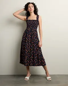 Watercolor Rose Slub Midi Dress