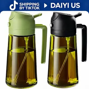 2 in 1 Oil Sprayer for Cooking 16oz/470ml Light-Blocking Dark , Olive Oil Dispenser Bottle for Kitchen, Premium Dark Green Glass Oil Bottle, Food-Grade Oil Mister for Air Fryer, BBQ