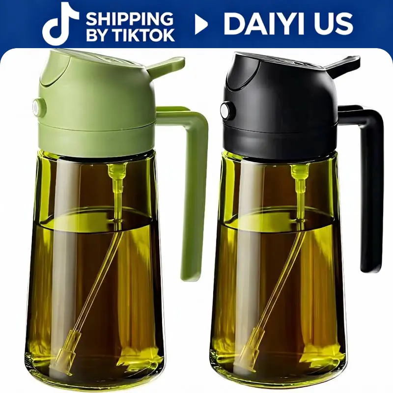 2 in 1 Oil Sprayer for Cooking 16oz/470ml Light-Blocking Dark , Olive Oil Dispenser Bottle for Kitchen, Premium Dark Green Glass Oil Bottle, Food-Grade Oil Mister for Air Fryer, BBQ