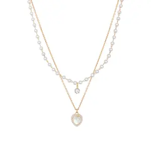 Pearl Necklaces for Women,Cream White Pearl Jewelry,14K Gold Plated Dainty Layered Heart Necklace Exquisite Pearl Necklace– Fashion jewelry