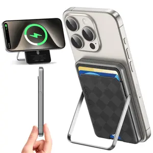 LUCKYDUO Wireless Portable Charger with Mag safe Wallet/Stand 5,000 mAh,Ultra Slim Mag-safe Battery Pack with Phone Holder,Compact Magnetic Power Bank Compatible with Magsafe iPhone 15/14/13/12 Series