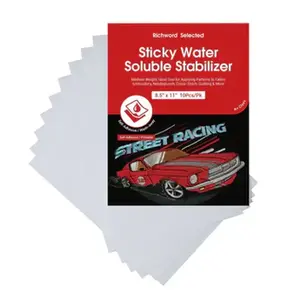 Richword Selected Printable Water Soluble Stabilizer Paper 8.5"x11" - Sticky & Wash-Away Embroidery Backing - 10 Sheets for Machine/Hand Embroidery