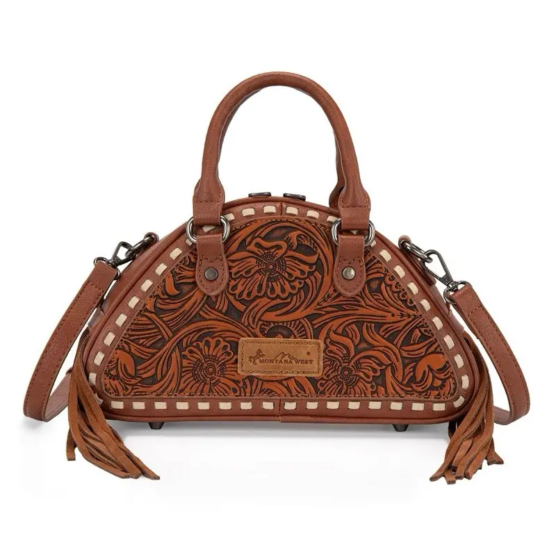 Montana West Floral Tooled Fringe Dome Small Satchel Bag