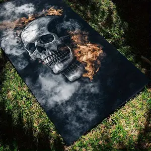 1PC Oversized Quick-Drying Gothic Skull Absorbent Breathable Towel - Absorbent Bath Towel with Fiery Skull Print  Dark Smoke Effect Suitable for Pools Travel Ideal for Adults  Teens Gothic Bathroom Decor  Accessory Summer Trendy Beach Essential