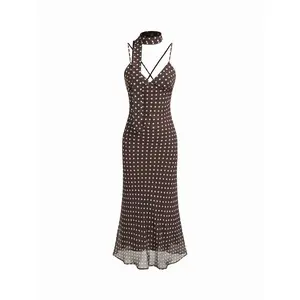 Cider Chiffon Polka Dot Maxi Slip Dress With Scarf