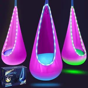 Kids Pod Swing with LED Lights Cotton Sensory Hanging Chair Inflatable Pillow – Great Gift for Playroom