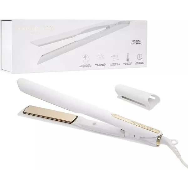 Kristin Ess 3-in-One Professional Titanium Hair Straightener, Curler & Waver for Women - Dual Voltage - 440 Degrees - 1 1/4" - Wet to Dry - Ionic Flat Iron, Curler 2 in 1 - Frizzy, Curly + Thick Hair
