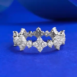 S925 Silver Four-Leaf Flower Ring Band Ring Wide Ring 6A Cubic Zirconia Ring fashion jewelry accessory woman girl promise ring