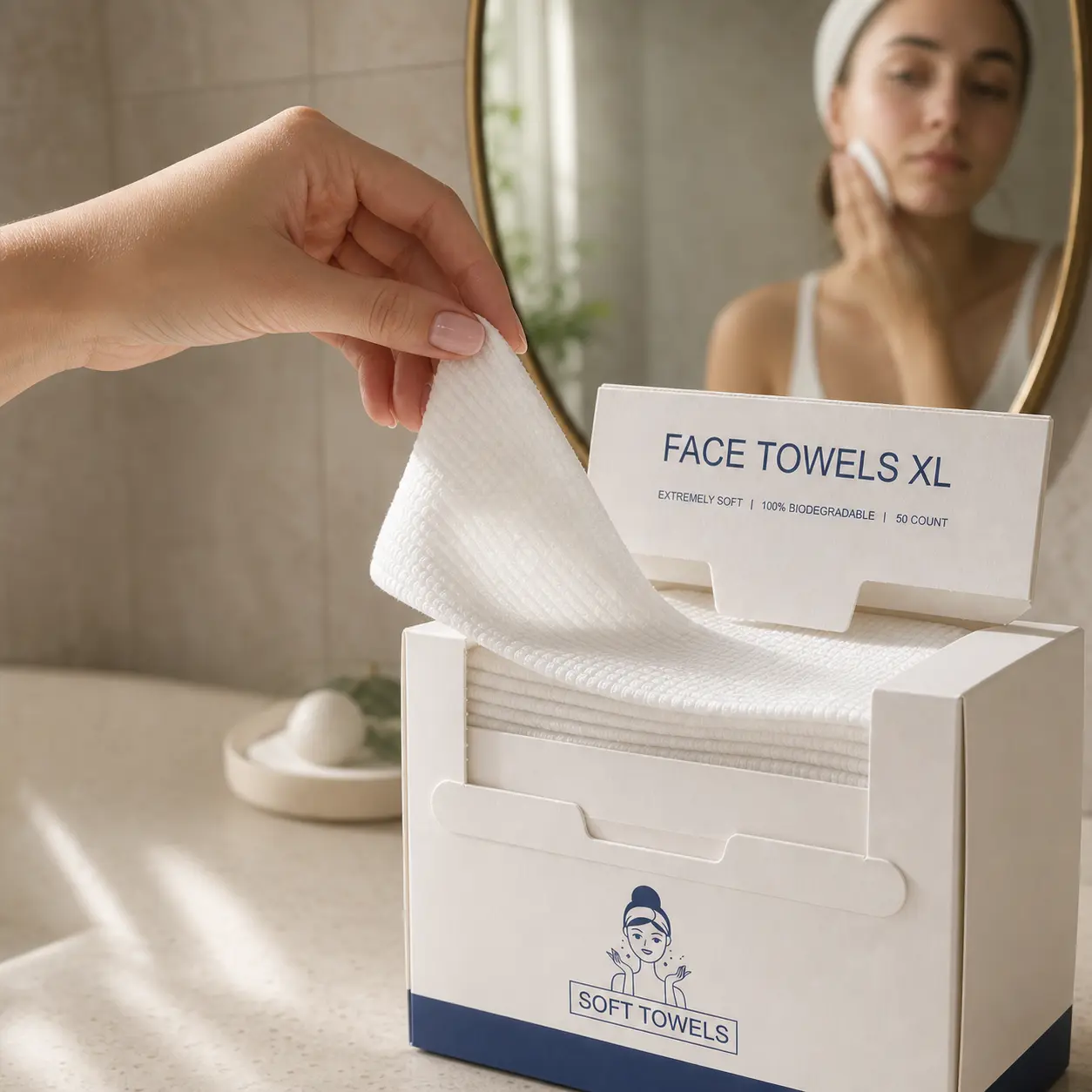 Boxed Disposable Face Towels, Large Thick Cotton Dry Wipes, Soft Facial Towelettes Made for Sensitive Skin, Wet or Dry Use for Face Cleansing, Makeup Removal, Skincare, Travel, Bathroom, Personal Care