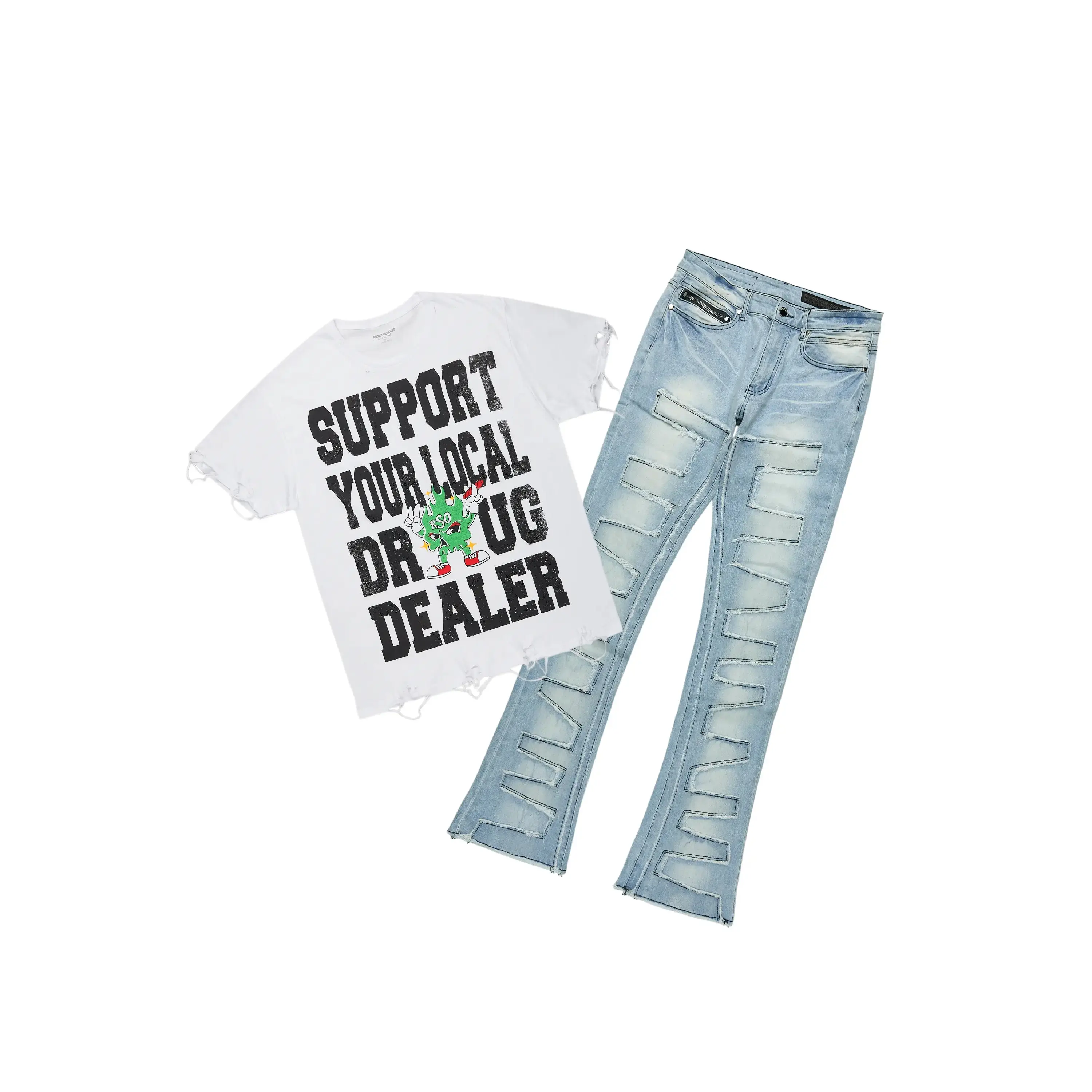 Tarl White T-Shirt/Stacked Flare Jean Bundle