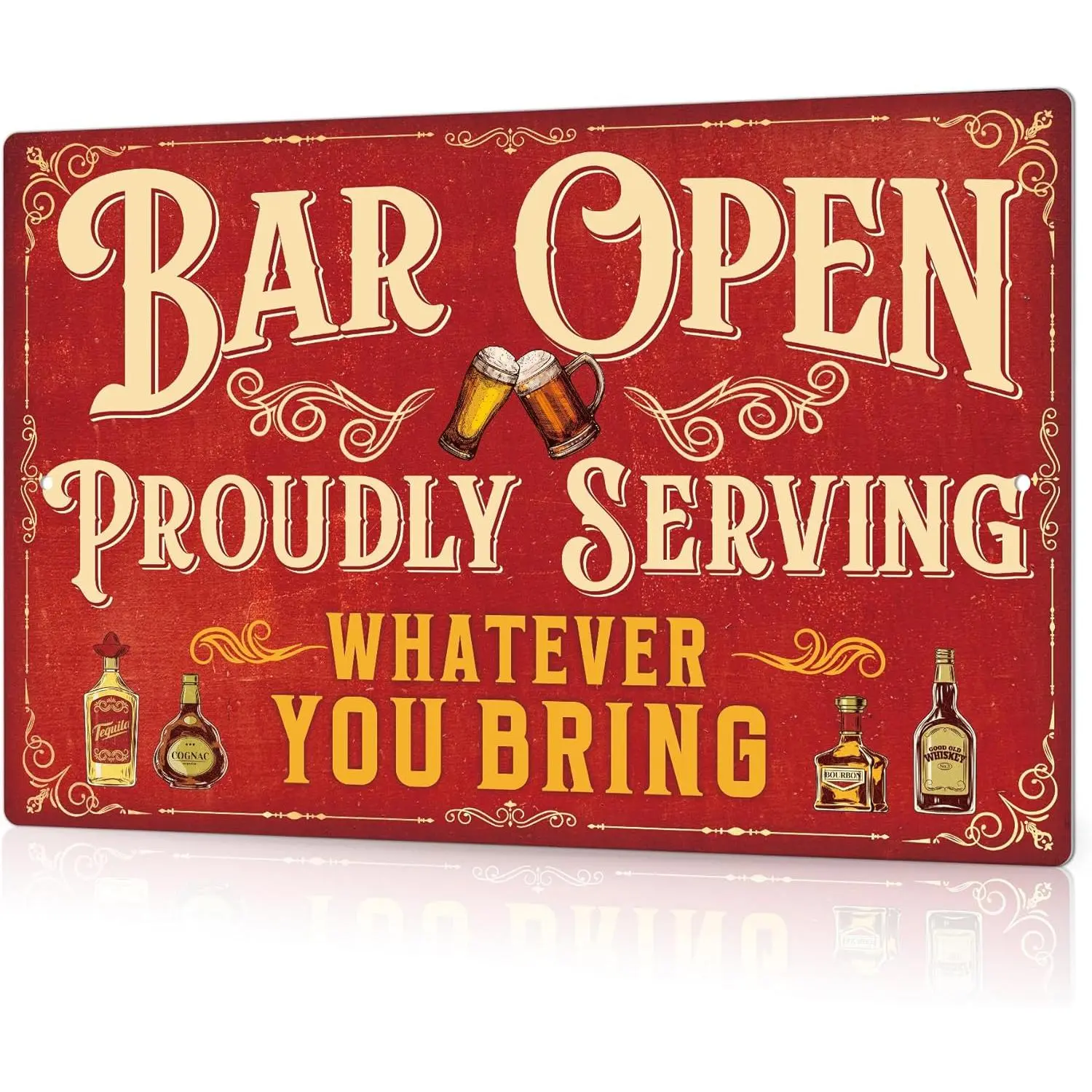 Putuo Decor Bar Sign For Home Bar, Drink Vintage Metal Tin Sign, Bar Open Proudly Serving Whatever You Bring, Bar Wall Art Decor For Home Bar Pub Club Garage Man Cave 8 X 12 Inches