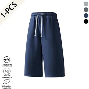Men’s athletic pants, seven-eighths length with a drapey over-the-knee cut—loose straight casual sports pants made from soft fabric, suitable for both men and women. Summer travel outfits